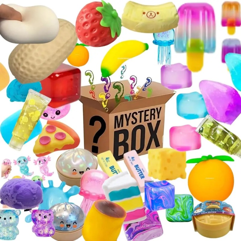 Mystery Box Blind Bag - กล่องเซอร์ไพรส์ 100+ ชิ้น, ฟิกเกอร์สควิชชี่หลากหลายแบบในกล่องสุ่ม, ของเล่นคลายเครียดสุดสนุก
