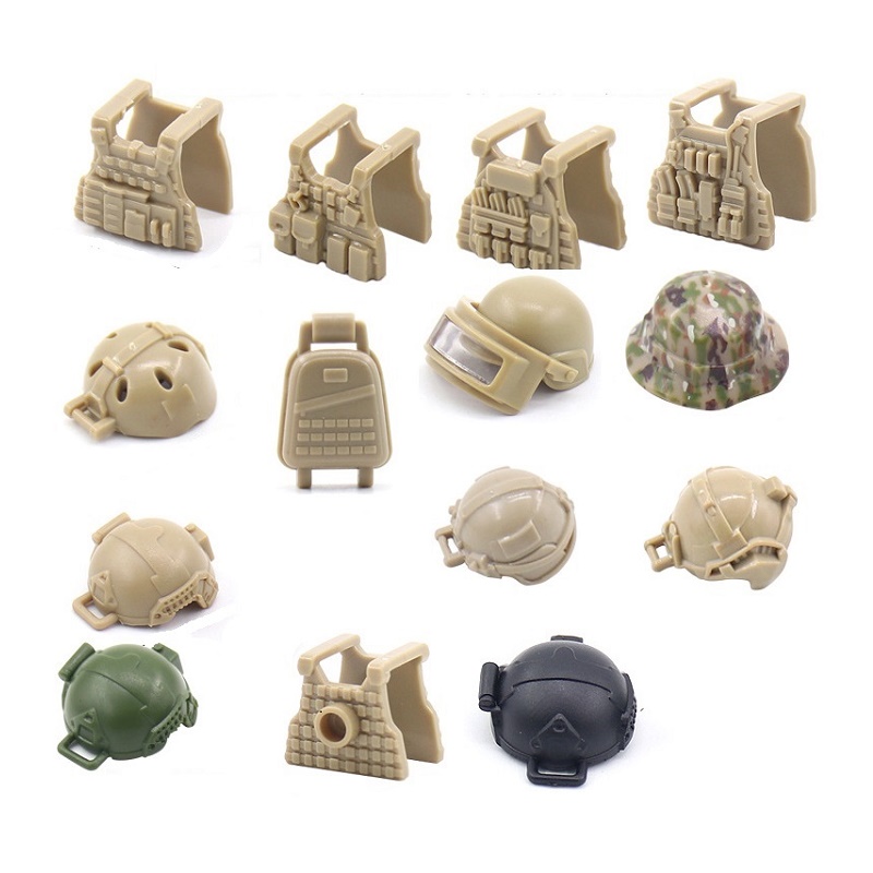 Lego Minifigure Holder - ทหารเสื้อเกราะยุทธวิธีหมวกเกราะทหาร5ชิ้นหุ่นหน่วยสวาทของกองทัพขนาดเล็กฟิกเกอร์กองกำลังพิเศษบล็อกตัวต่อประกอบของเล่นสำหรับเด็ก