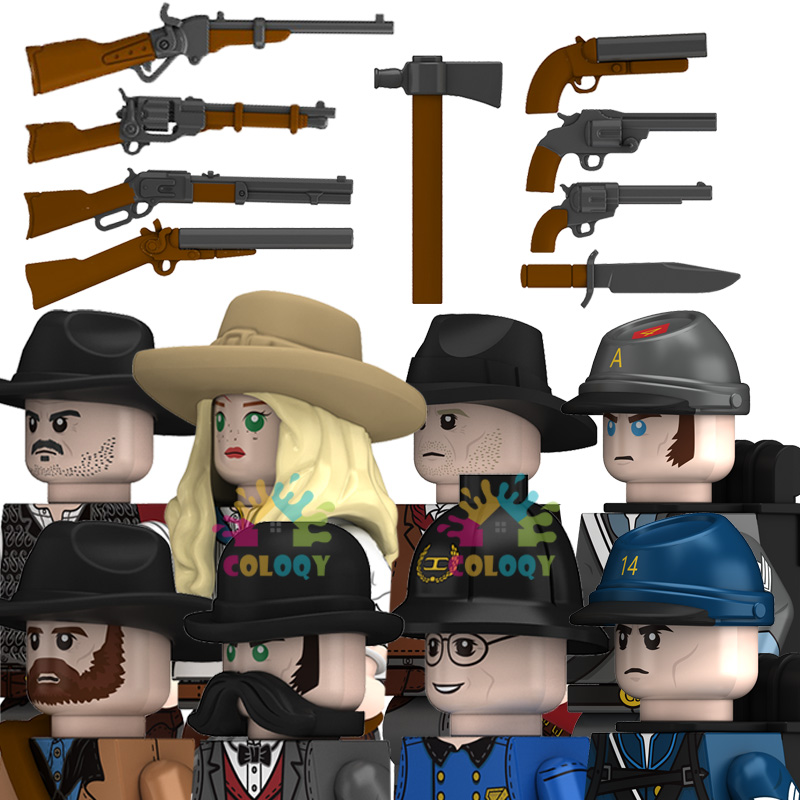 Lego Minifigure Holder - ของเล่นสำหรับเด็กคาวบอยบล็อกตัวต่อซาดีมอร์แกนตำรวจนักสืบทหารจำลองขนาดเล็กของขวัญคริสต์มาสสำหรับเด็ก