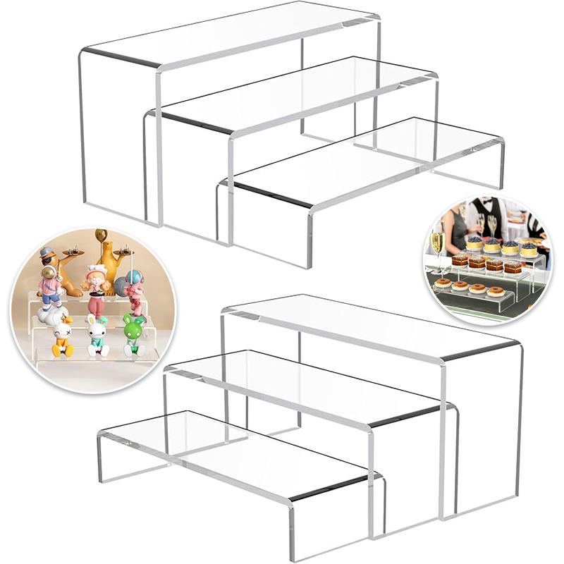 Display Risers Set - แท่นโชว์อะคริลิค, 1 ชุด 3 ชิ้น แท่นโชว์ทรงสี่เหลี่ยม,